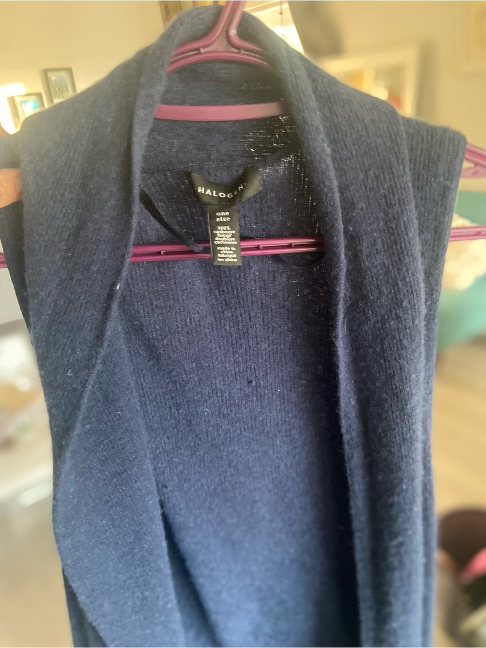 Halogen Navy Sleeveless Open-Front Knit Vest wool knitted